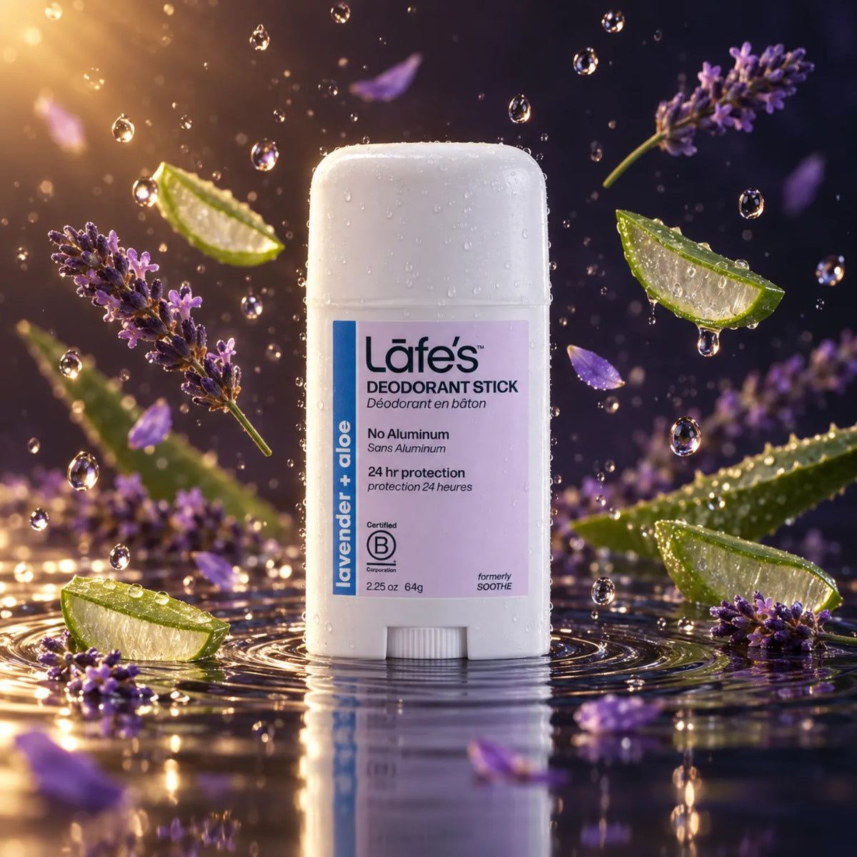 LAFE'S Desodorante Natural en Barra Lavanda + Aloe 2.25 oz | Protección contra el mal olor | Sin aluminio clorhidrato | Ingredientes naturales y orgánicos | Desodorante natural
