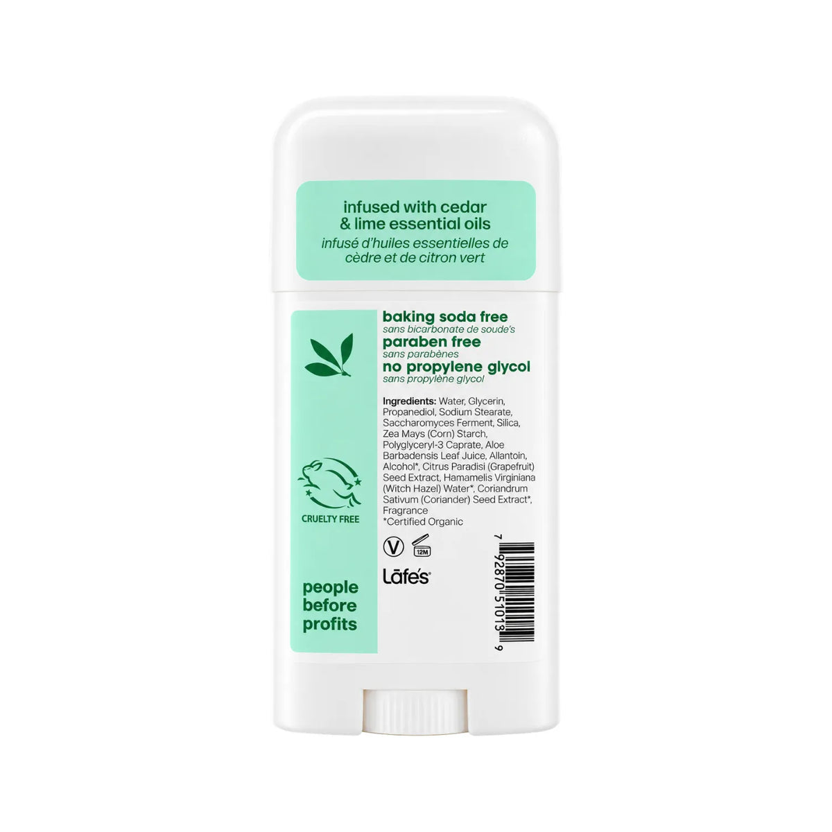 LAFE'S Desodorante Natural en Barra Cedro + Lima 2.25 oz | Protección contra el mal olor | Sin aluminio clorhidrato | Ingredientes naturales y orgánicos | Desodorante natural