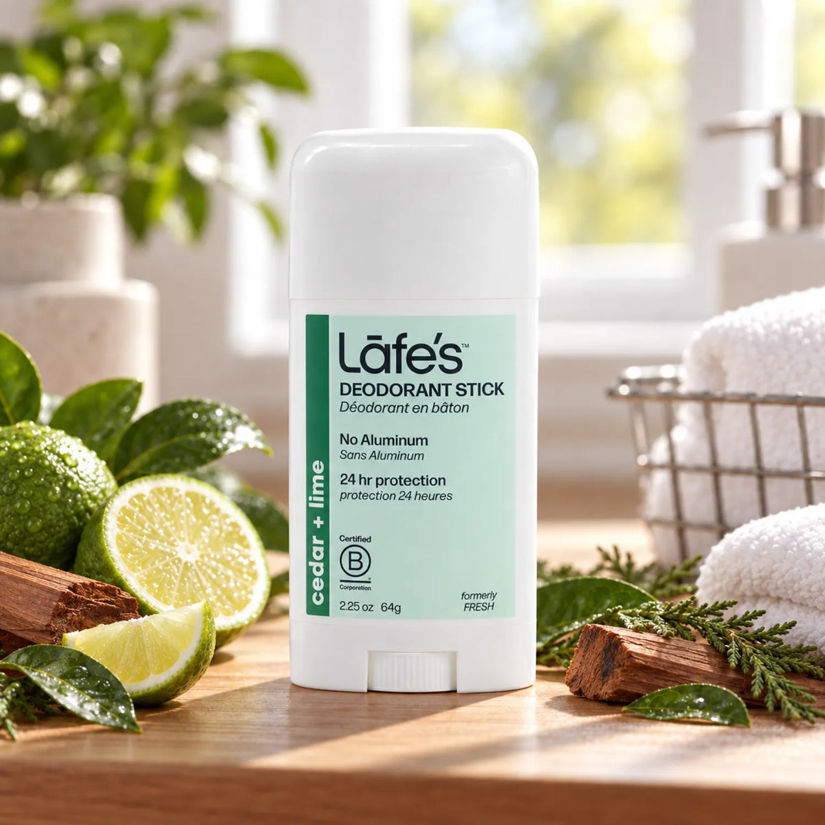 LAFE'S Desodorante Natural en Barra Cedro + Lima 2.25 oz | Protección contra el mal olor | Sin aluminio clorhidrato | Ingredientes naturales y orgánicos | Desodorante natural