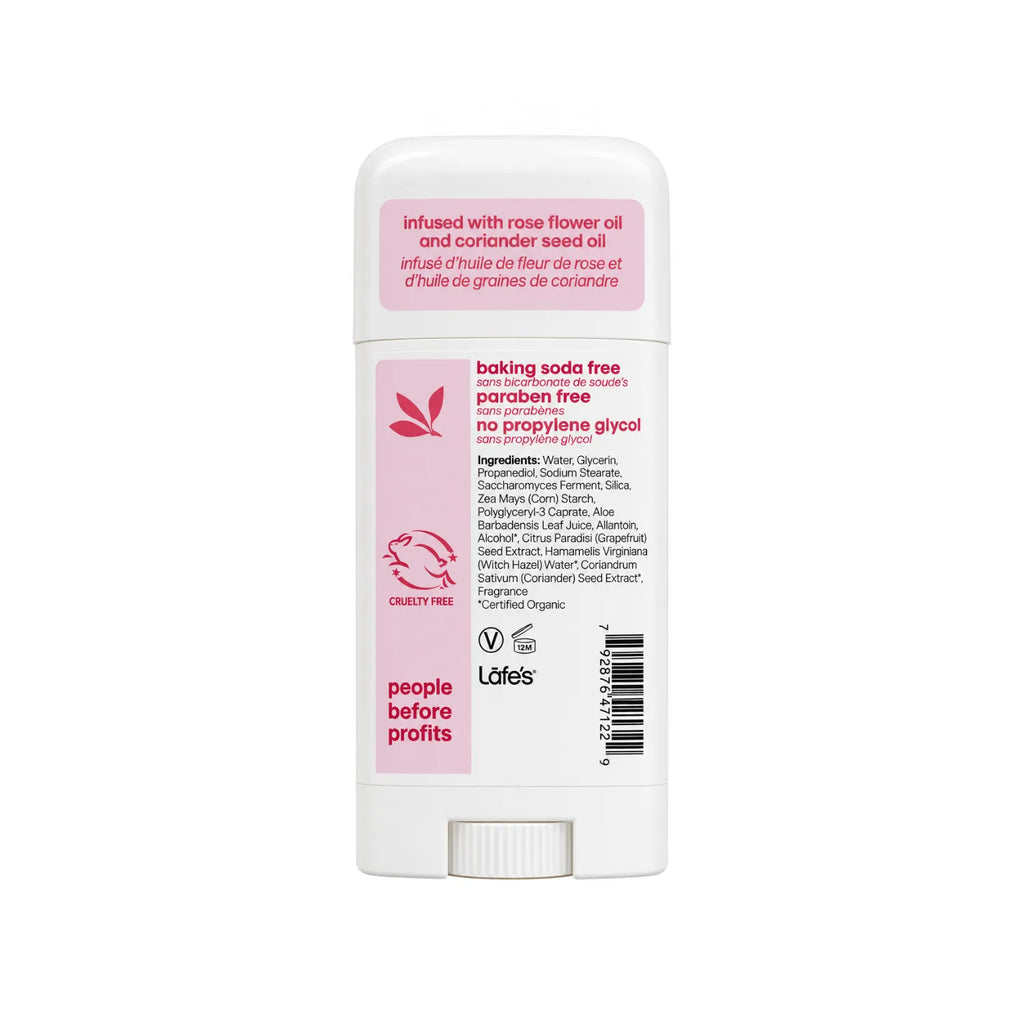 LAFE'S Desodorante Natural en Barra Rosa + Cilantro 2.25 oz | Protección contra el mal olor hasta 24 horas | Sin bicarbonato de sodio ni aluminio | Ingredientes naturales y orgánicos | Desodorante natural