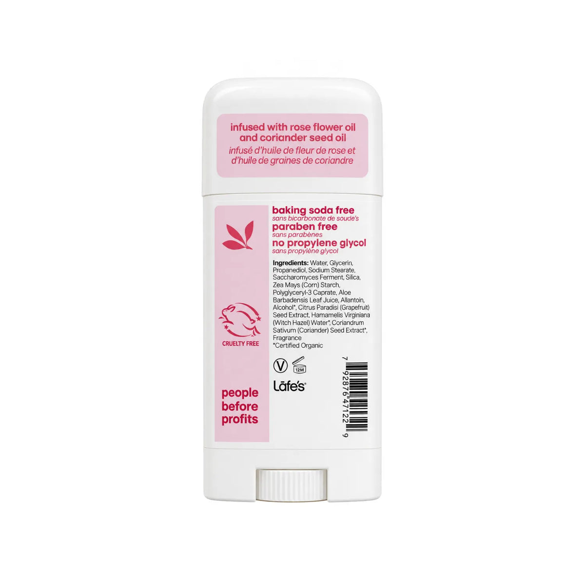 LAFE'S Desodorante Natural en Barra Rosa + Cilantro 2.25 oz | Protección contra el mal olor hasta 24 horas | Sin bicarbonato de sodio ni aluminio | Ingredientes naturales y orgánicos | Desodorante natural