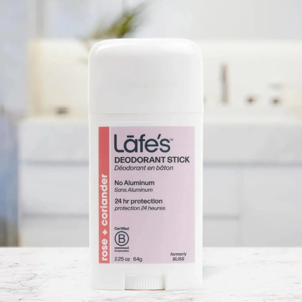 LAFE'S Desodorante Natural en Barra Rosa + Cilantro 2.25 oz | Protección contra el mal olor hasta 24 horas | Sin bicarbonato de sodio ni aluminio | Ingredientes naturales y orgánicos | Desodorante natural