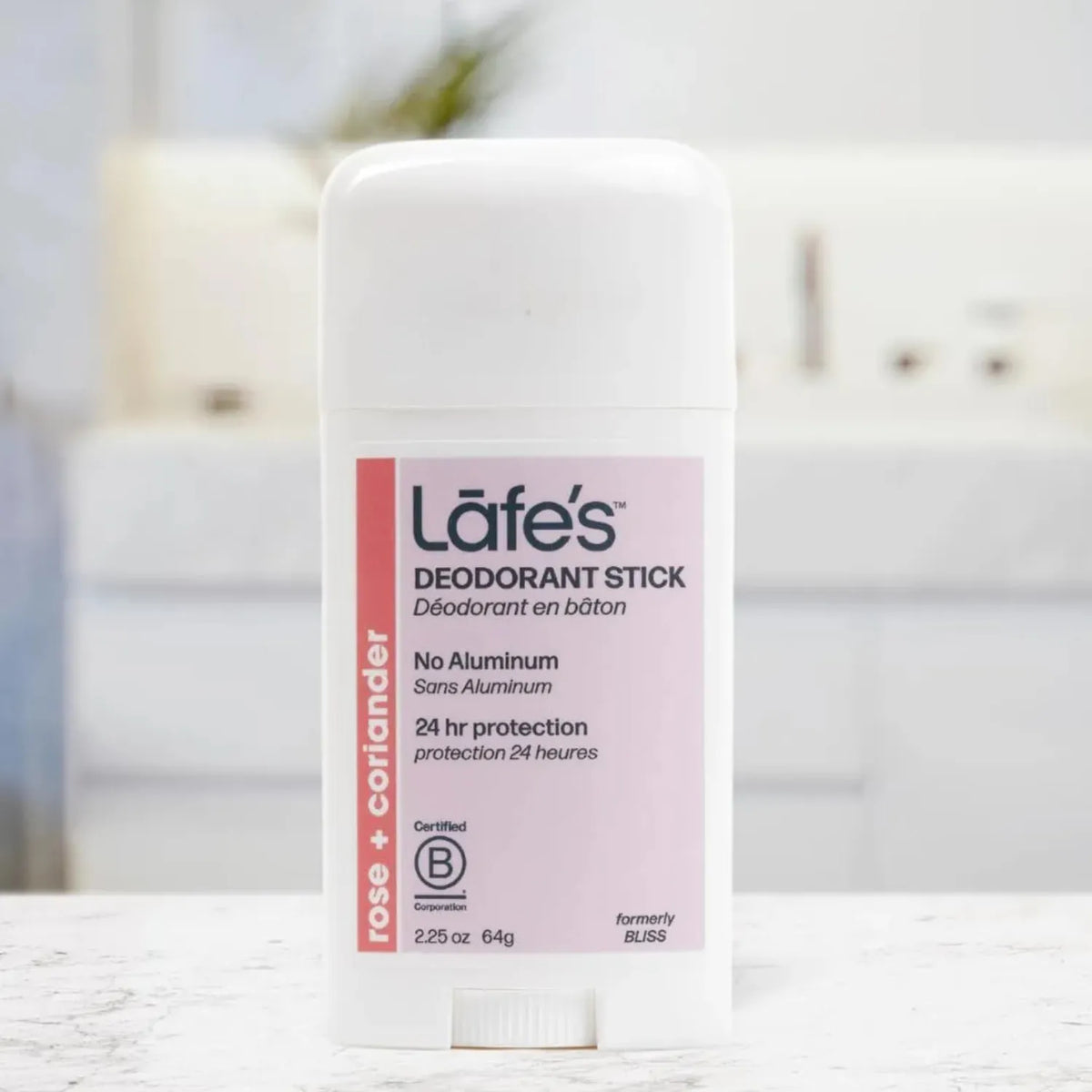 LAFE'S Desodorante Natural en Barra Rosa + Cilantro 2.25 oz | Protección contra el mal olor hasta 24 horas | Sin bicarbonato de sodio ni aluminio | Ingredientes naturales y orgánicos | Desodorante natural