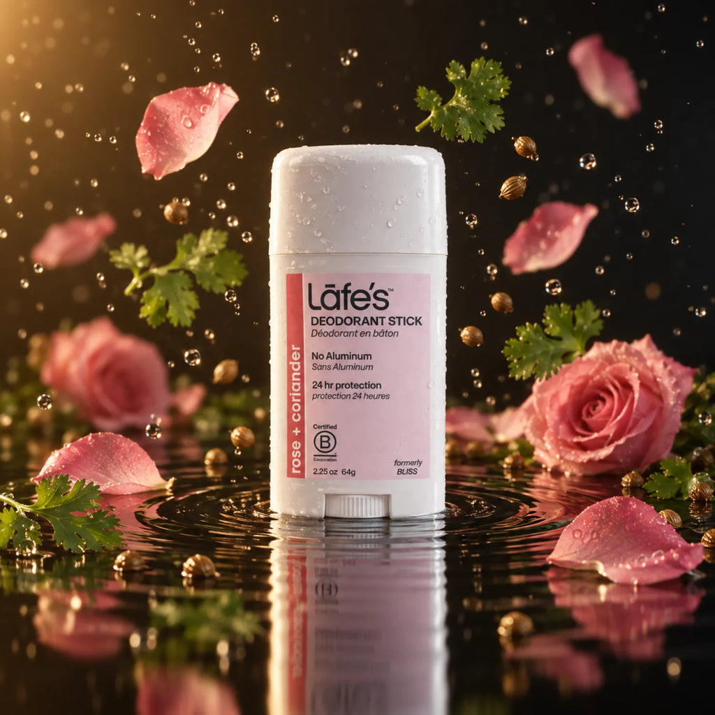 LAFE'S Desodorante Natural en Barra Rosa + Cilantro 2.25 oz | Protección contra el mal olor hasta 24 horas | Sin bicarbonato de sodio ni aluminio | Ingredientes naturales y orgánicos | Desodorante natural