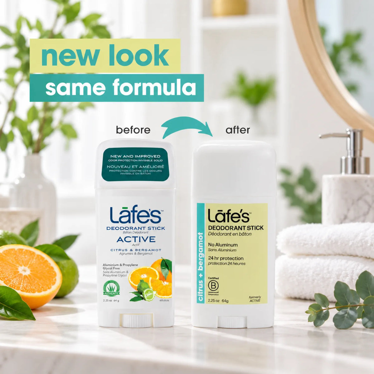 LAFE'S Desodorante Natural en Barra Citrus + Bergamota 2.25 oz | Protección contra el mal olor | Sin aluminio clorhidrato | Ingredientes naturales y orgánicos | Desodorante natural