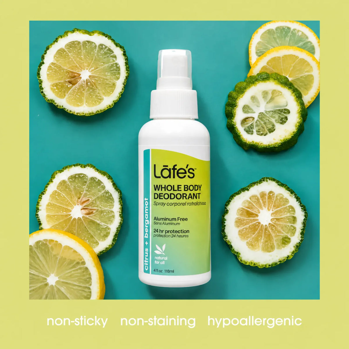 LAFE'S Desodorante Corporal Natural Cítricos + Bergamota 4 oz / 118 ml | Protección natural contra el mal olor | Con minerales y aceites esenciales | Sin aluminio ni químicos agresivos | Desodorante corporal natural