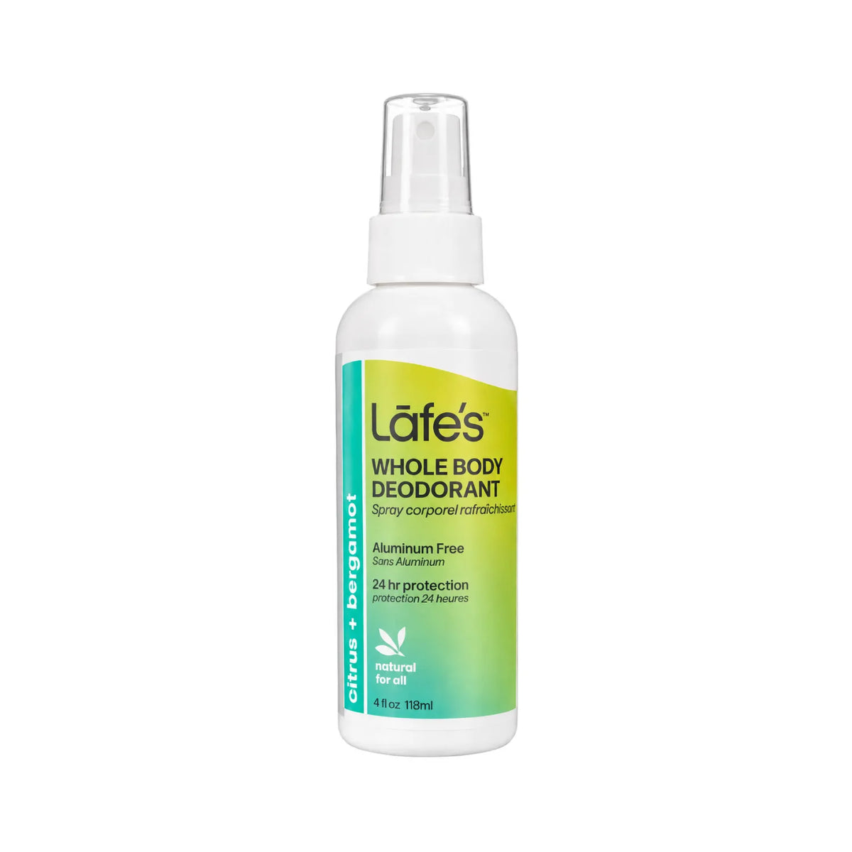 LAFE'S Desodorante Corporal Natural Cítricos + Bergamota 4 oz / 118 ml | Protección natural contra el mal olor | Con minerales y aceites esenciales | Sin aluminio ni químicos agresivos | Desodorante corporal natural