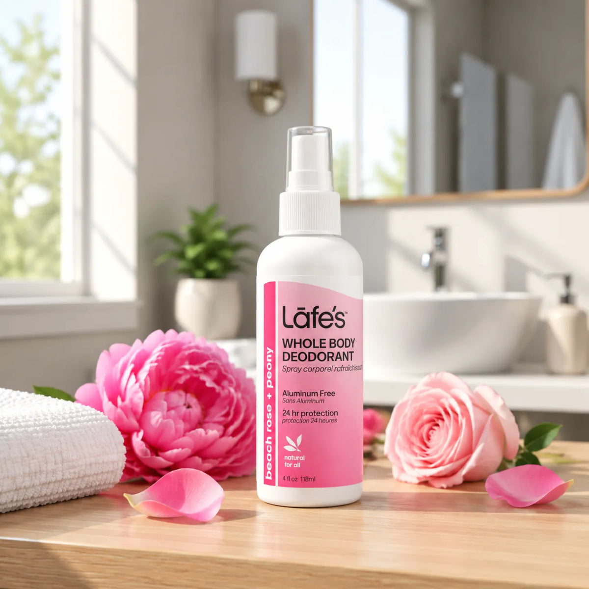 LAFE'S Desodorante Corporal Natural Rosa de Playa + Peonia 4 oz / 118 ml | Protección natural contra el mal olor | Con minerales y extractos botánicos | Sin aluminio ni químicos agresivos | Desodorante corporal natural