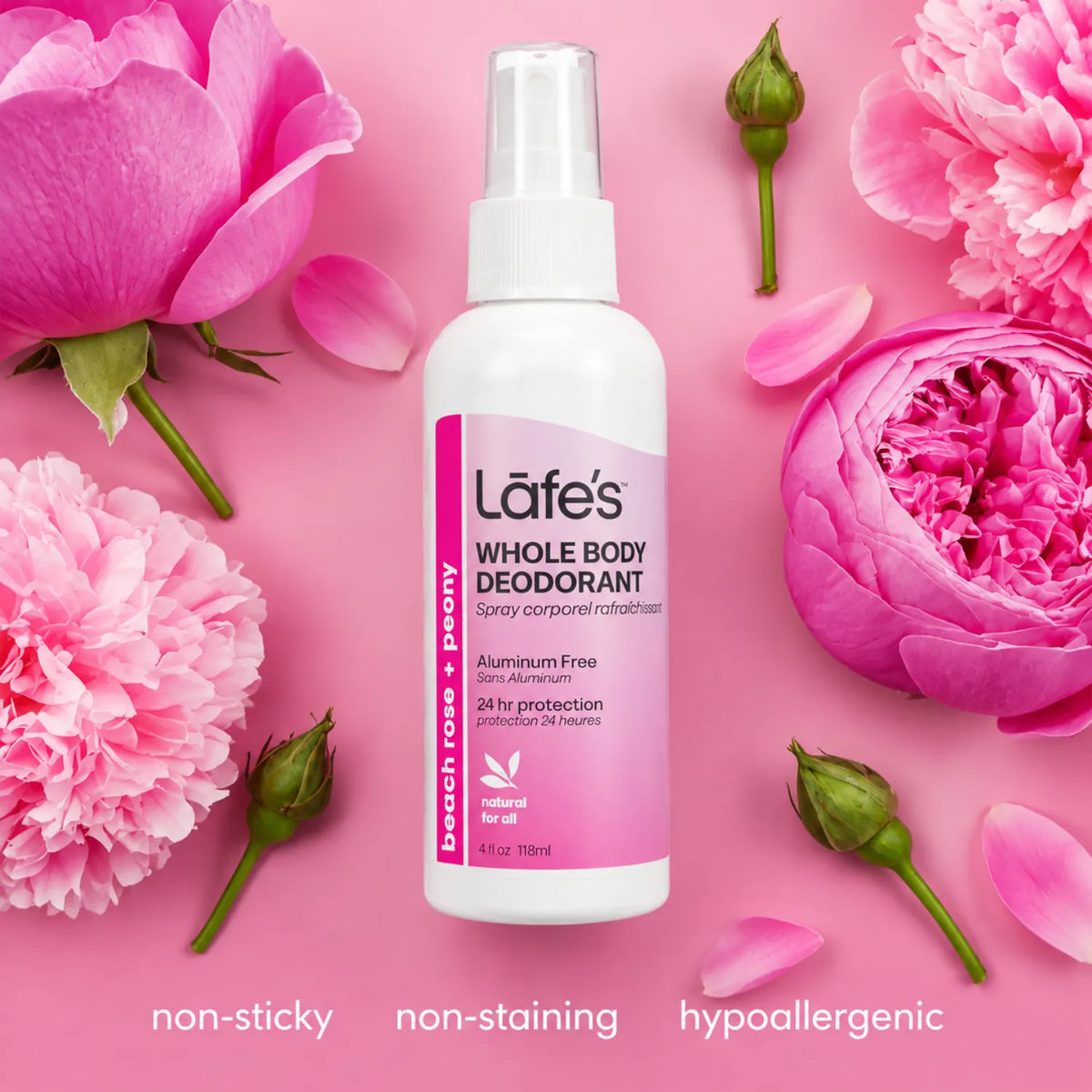 LAFE'S Desodorante Corporal Natural Rosa de Playa + Peonia 4 oz / 118 ml | Protección natural contra el mal olor | Con minerales y extractos botánicos | Sin aluminio ni químicos agresivos | Desodorante corporal natural