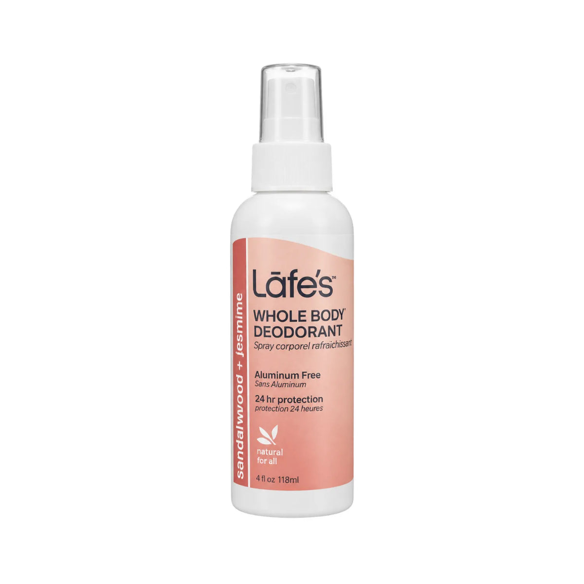 LAFE'S Desodorante Corporal Natural Sándalo + Jazmín 4 oz / 118 ml | Protección natural contra el mal olor | Con minerales y aceites esenciales | Sin aluminio ni químicos agresivos | Desodorante corporal natural