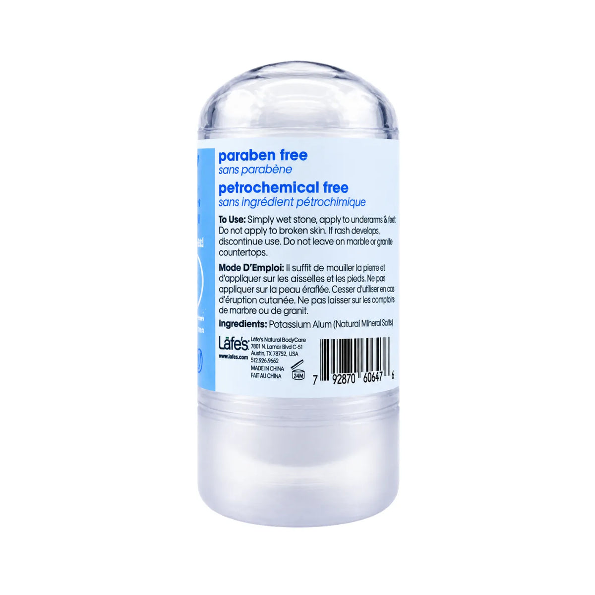 LAFE'S Desodorante Mineral Crystal Rock 60 g / 2.25 oz | Protección natural contra el mal olor por 24 horas | Sin fragancia ni clorhidrato de aluminio | Un solo ingrediente | Desodorante mineral natural
