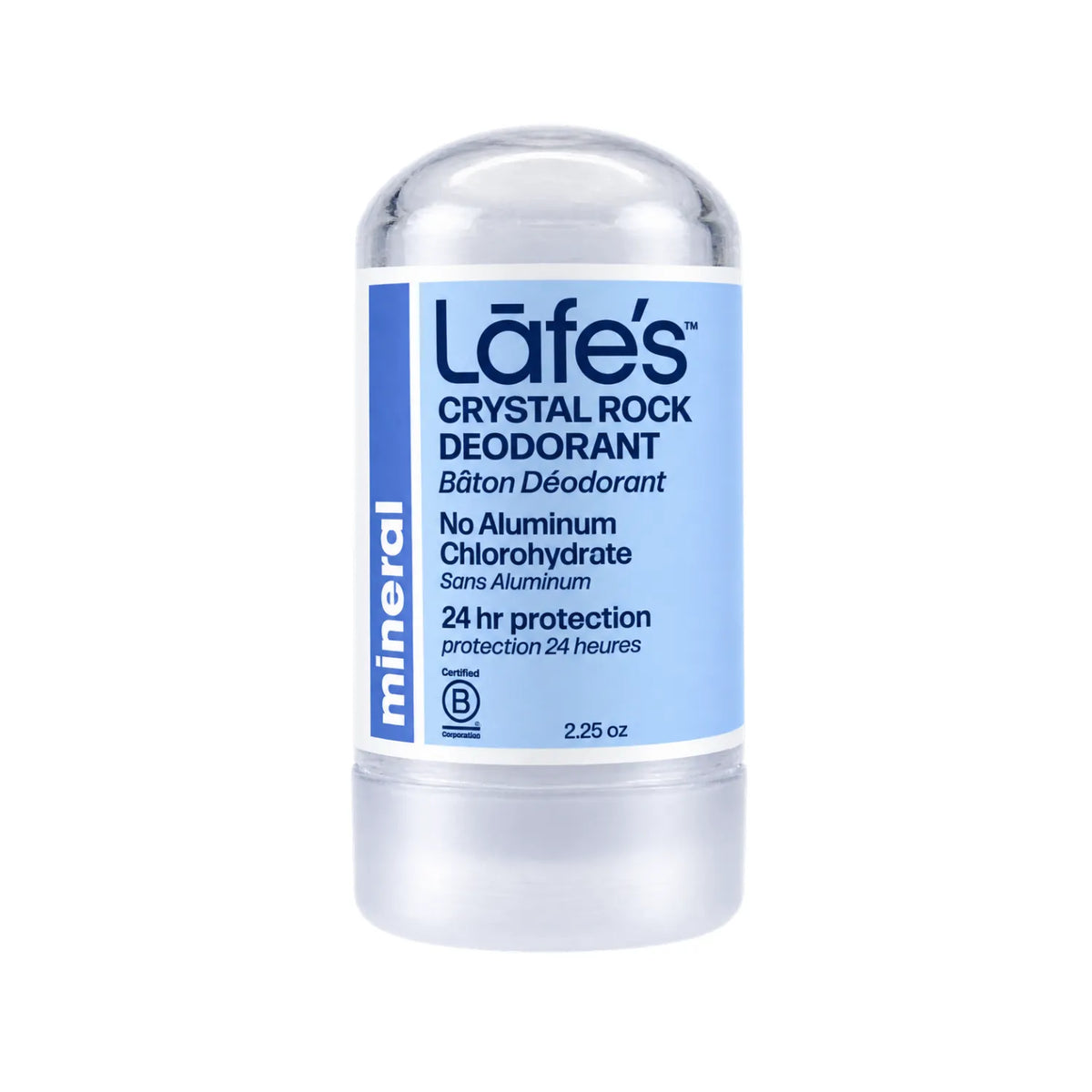 LAFE'S Desodorante Mineral Crystal Rock 60 g / 2.25 oz | Protección natural contra el mal olor por 24 horas | Sin fragancia ni clorhidrato de aluminio | Un solo ingrediente | Desodorante mineral natural