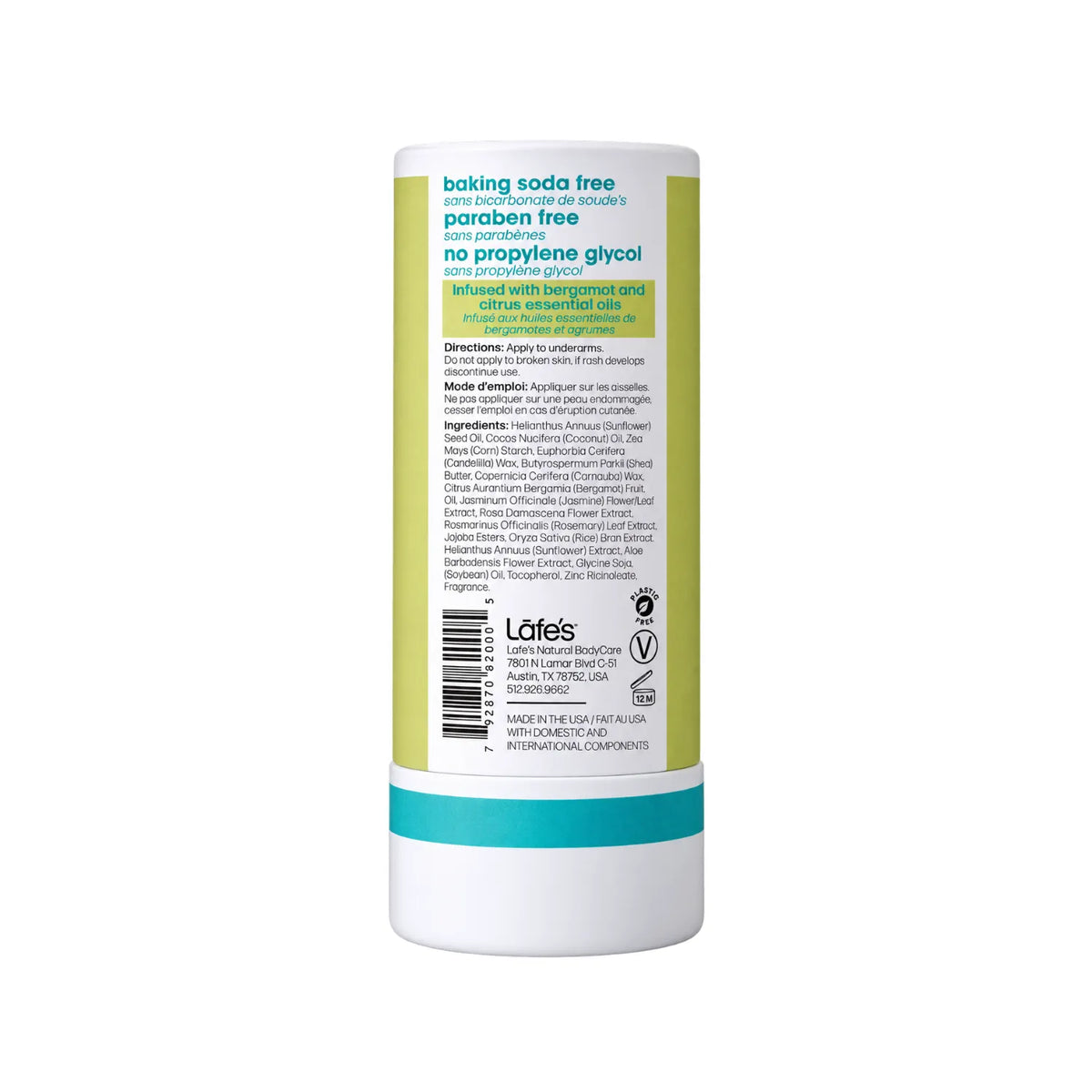 LAFE'S Desodorante Natural en Barra de Papel Cítricos + Bergamota 2.25 oz | Protección contra el mal olor por 24 horas | Sin aluminio ni bicarbonato de sodio | Ingredientes naturales y orgánicos | Desodorante vegano