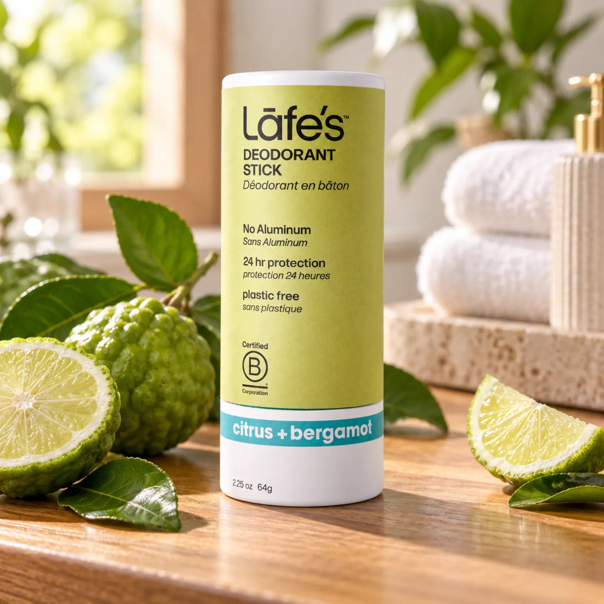 LAFE'S Desodorante Natural en Barra de Papel Cítricos + Bergamota 2.25 oz | Protección contra el mal olor por 24 horas | Sin aluminio ni bicarbonato de sodio | Ingredientes naturales y orgánicos | Desodorante vegano