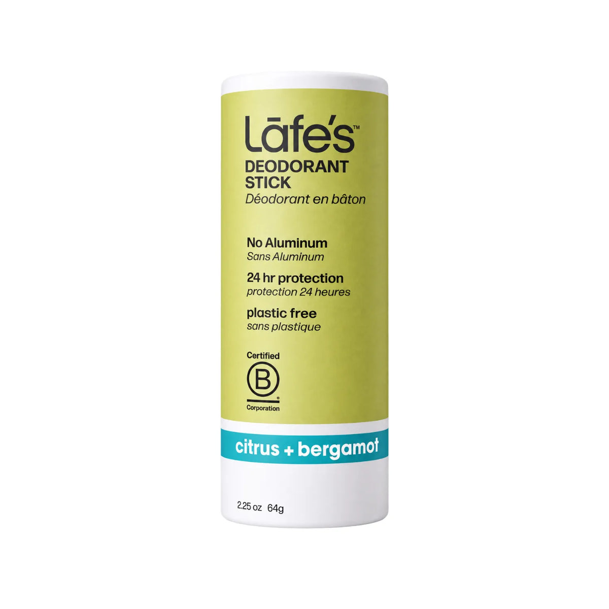 LAFE'S Desodorante Natural en Barra de Papel Cítricos + Bergamota 2.25 oz | Protección contra el mal olor por 24 horas | Sin aluminio ni bicarbonato de sodio | Ingredientes naturales y orgánicos | Desodorante vegano