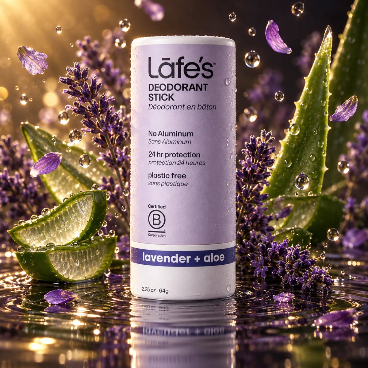 LAFE'S Desodorante Natural en Barra de Papel Lavanda + Aloe 2.25 oz | Protección contra el mal olor por 24 horas | Sin aluminio ni bicarbonato de sodio | Ingredientes naturales y orgánicos | Desodorante vegano
