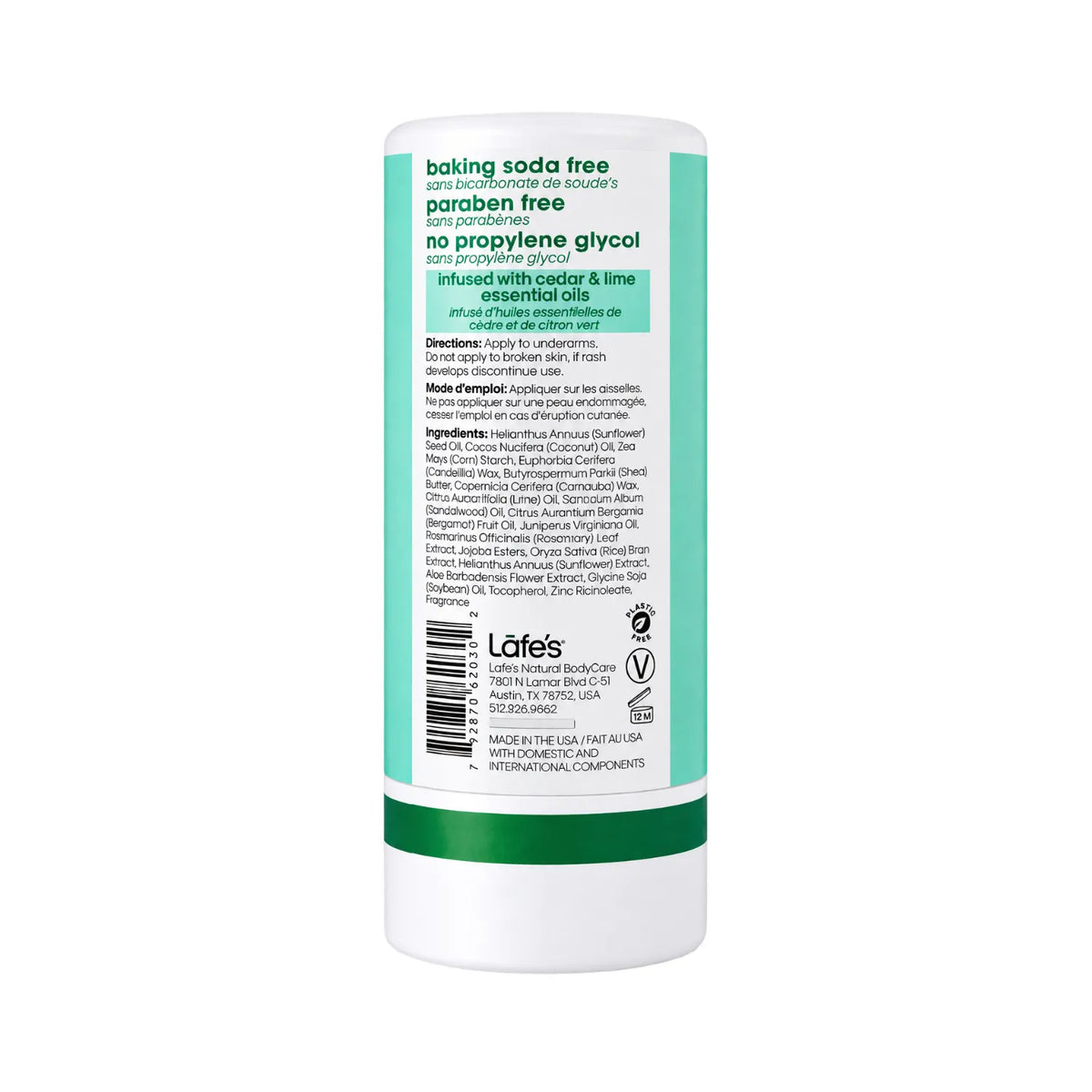 LAFE'S Desodorante Natural en Barra de Papel Cedro + Lima 2.25 oz | Protección contra el mal olor por 24 horas | Sin aluminio ni bicarbonato de sodio | Ingredientes naturales y orgánicos | Desodorante vegano