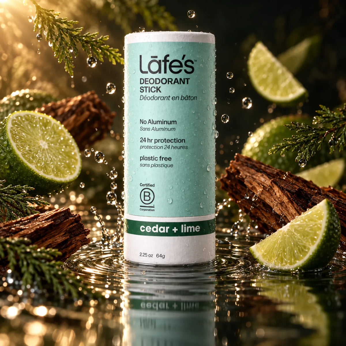 LAFE'S Desodorante Natural en Barra de Papel Cedro + Lima 2.25 oz | Protección contra el mal olor por 24 horas | Sin aluminio ni bicarbonato de sodio | Ingredientes naturales y orgánicos | Desodorante vegano