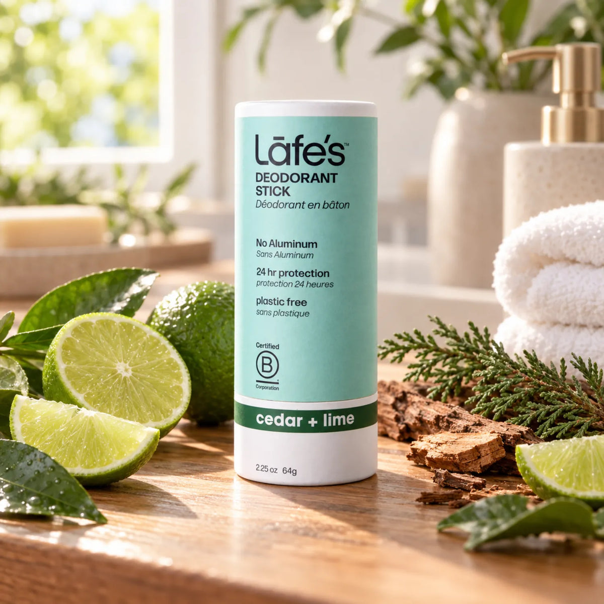 LAFE'S Desodorante Natural en Barra de Papel Cedro + Lima 2.25 oz | Protección contra el mal olor por 24 horas | Sin aluminio ni bicarbonato de sodio | Ingredientes naturales y orgánicos | Desodorante vegano