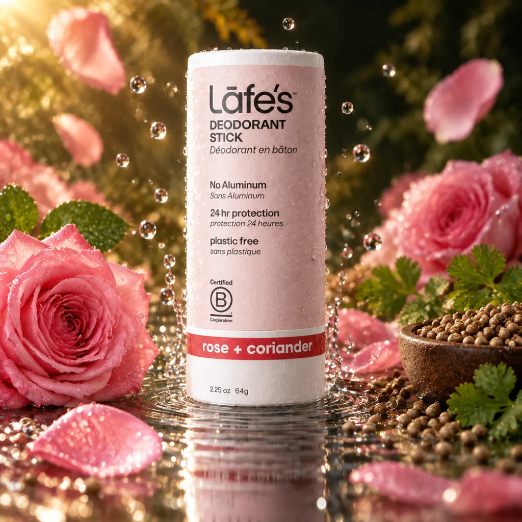 LAFE'S Desodorante Natural en Barra de Papel Rosa + Cilantro 2.25 oz | Protección contra el mal olor por 24 horas | Sin aluminio ni bicarbonato de sodio | Ingredientes naturales y orgánicos | Desodorante vegano