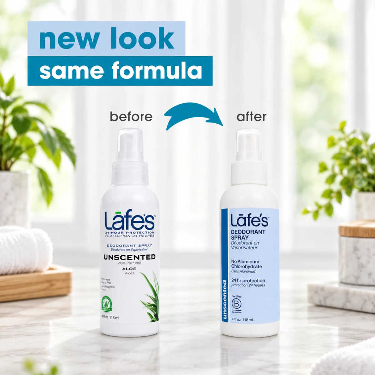 LAFE'S Desodorante Natural en Spray Sin Fragancia 4 oz / 118 ml | Protección contra el mal olor por 24 horas | Con aloe vera orgánico | Sin aluminio ni alcohol | Desodorante natural