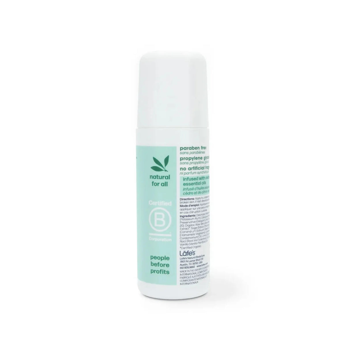 LAFE'S Desodorante Natural Roll-On Cedro + Lima y Aloe 3 oz | Protección contra el mal olor | Sin aluminio clorhidrato | Ingredientes naturales y orgánicos | Desodorante natural
