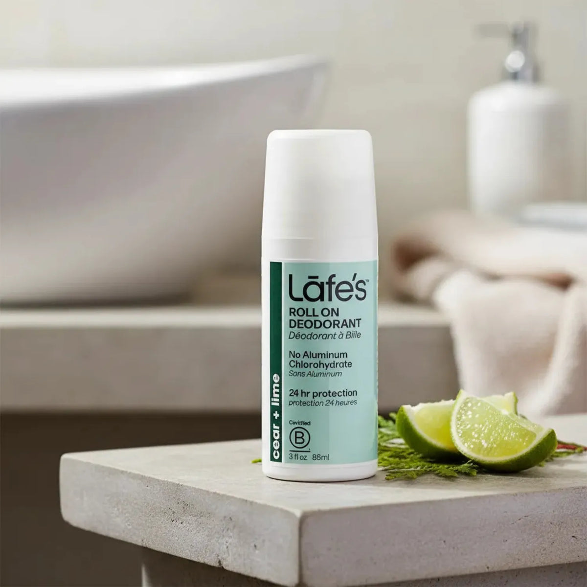 LAFE'S Desodorante Natural Roll-On Cedro + Lima y Aloe 3 oz | Protección contra el mal olor | Sin aluminio clorhidrato | Ingredientes naturales y orgánicos | Desodorante natural
