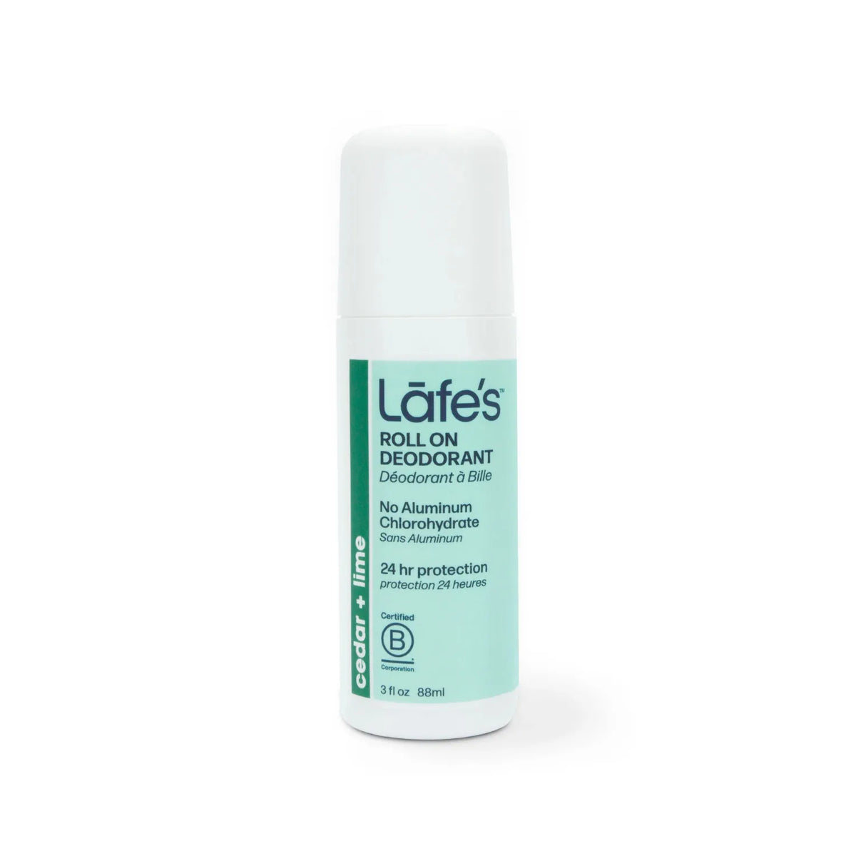 LAFE'S Desodorante Natural Roll-On Cedro + Lima y Aloe 3 oz | Protección contra el mal olor | Sin aluminio clorhidrato | Ingredientes naturales y orgánicos | Desodorante natural