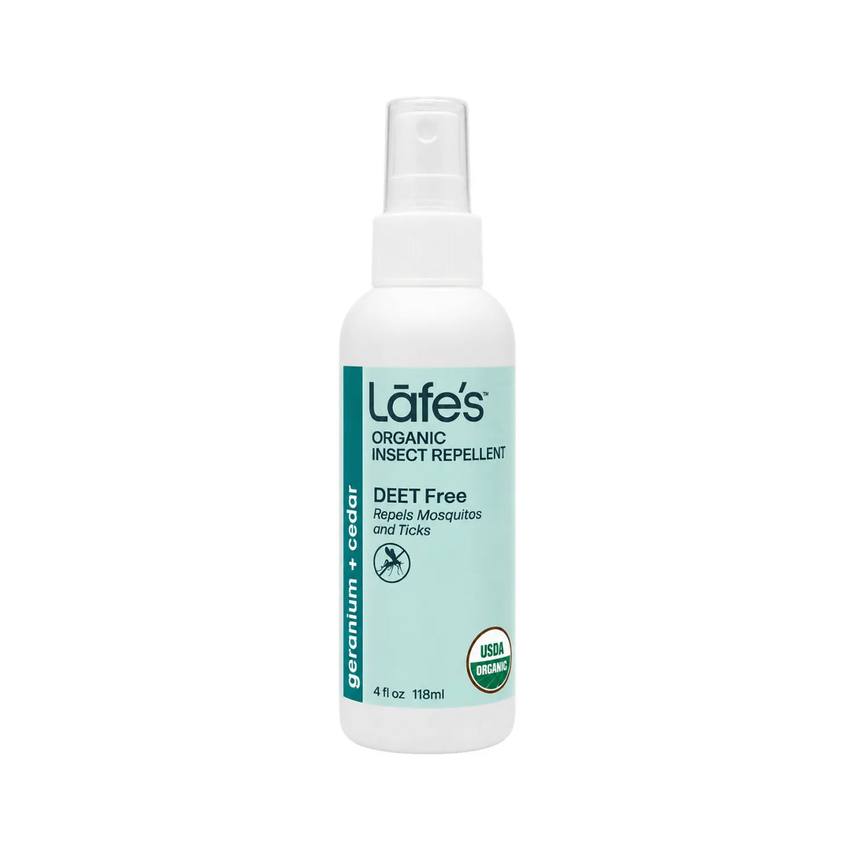 LAFE'S Repelente Natural de Insectos Orgánico Geranio + Cedro 4 oz / 116 ml | Protección natural contra mosquitos y garrapatas | 97% de ingredientes orgánicos certificados | Sin DEET ni químicos sintéticos | Repelente natural de insectos