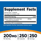Nutricost Cafeína Natural 200 mg 250 Cápsulas