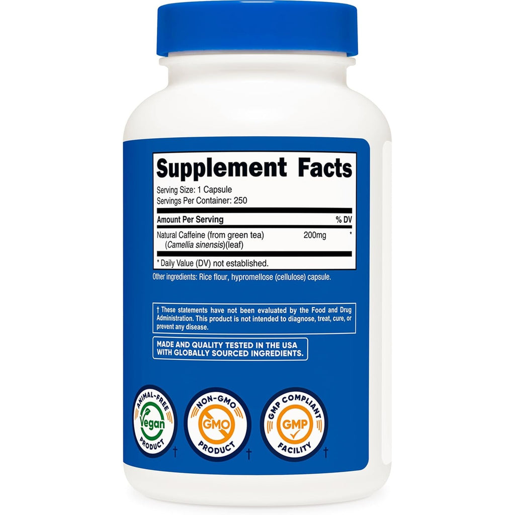 Nutricost Cafeína Natural 200 mg 250 Cápsulas