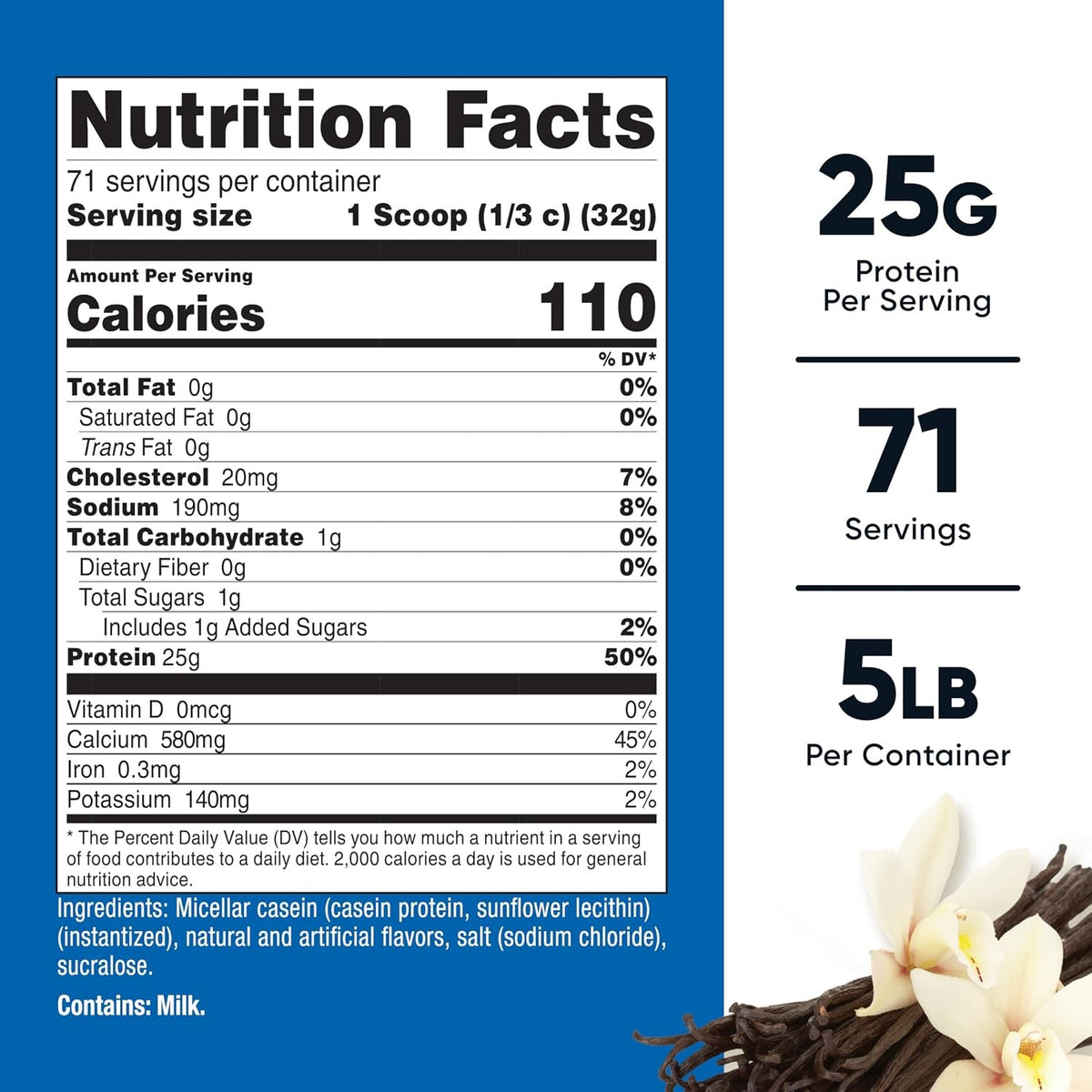 Nutricost Proteína de Caseína Micelar 2.27 kg (5 lb) 71 Porciones Vainilla