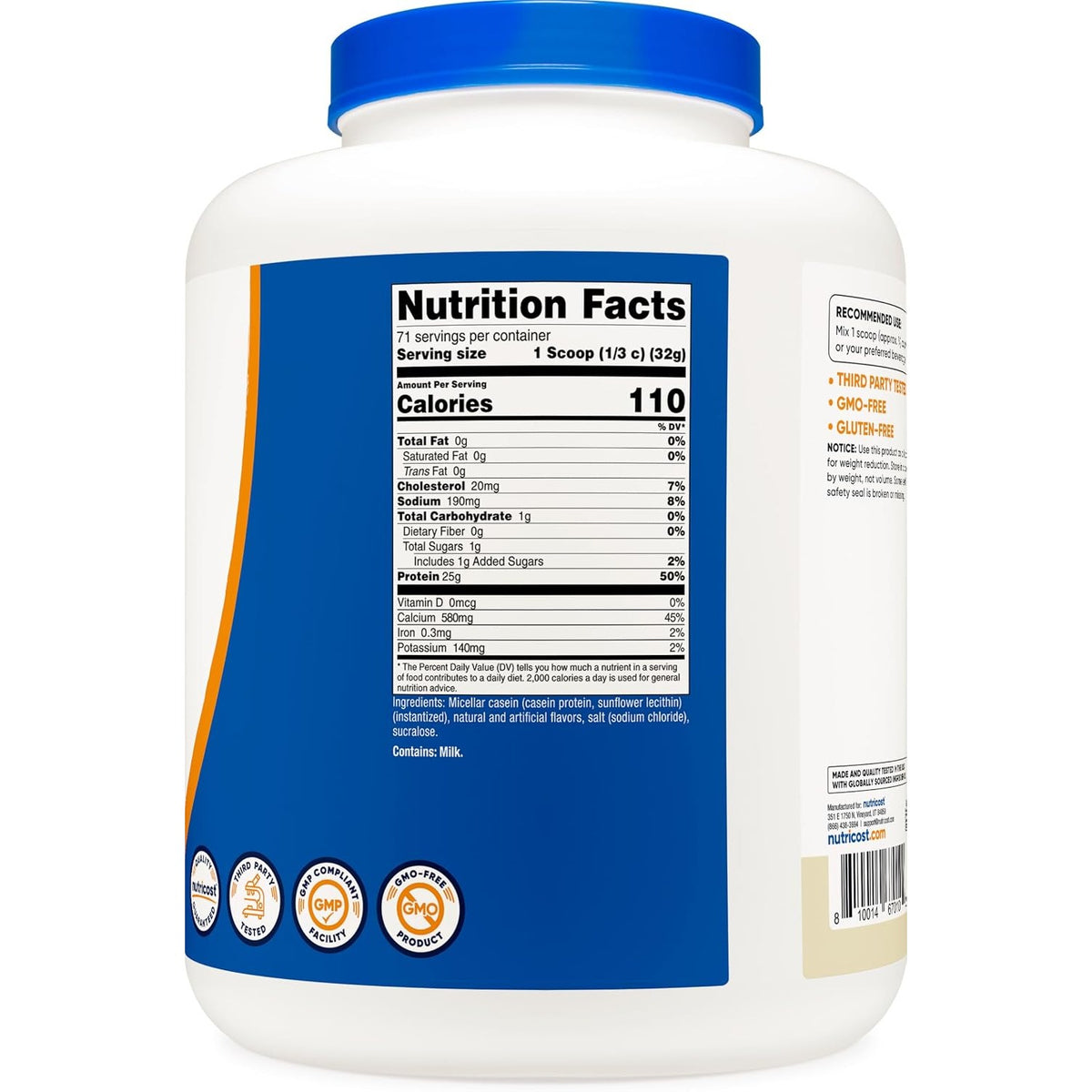 Nutricost Proteína de Caseína Micelar 2.27 kg (5 lb) 71 Porciones Vainilla