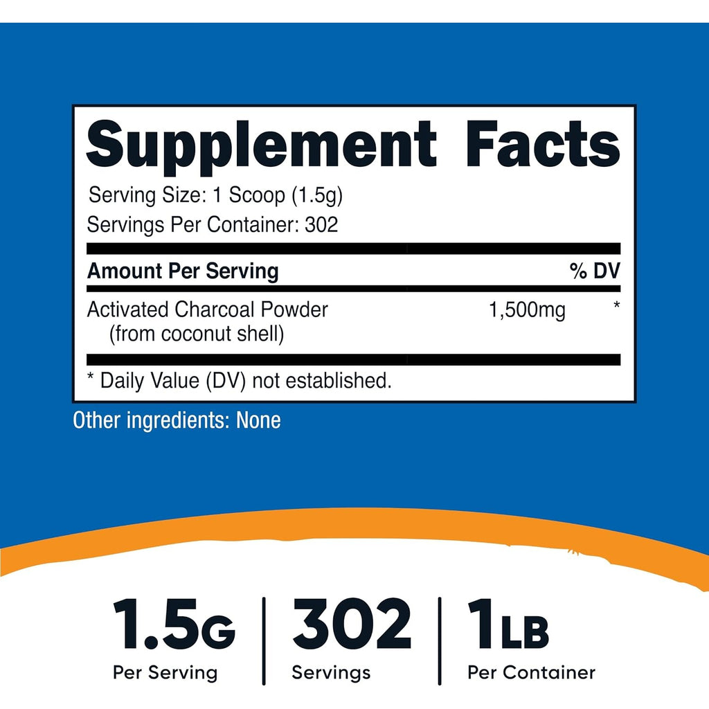 Nutricost Carbón Activado en Polvo 454 g 302 Porciones