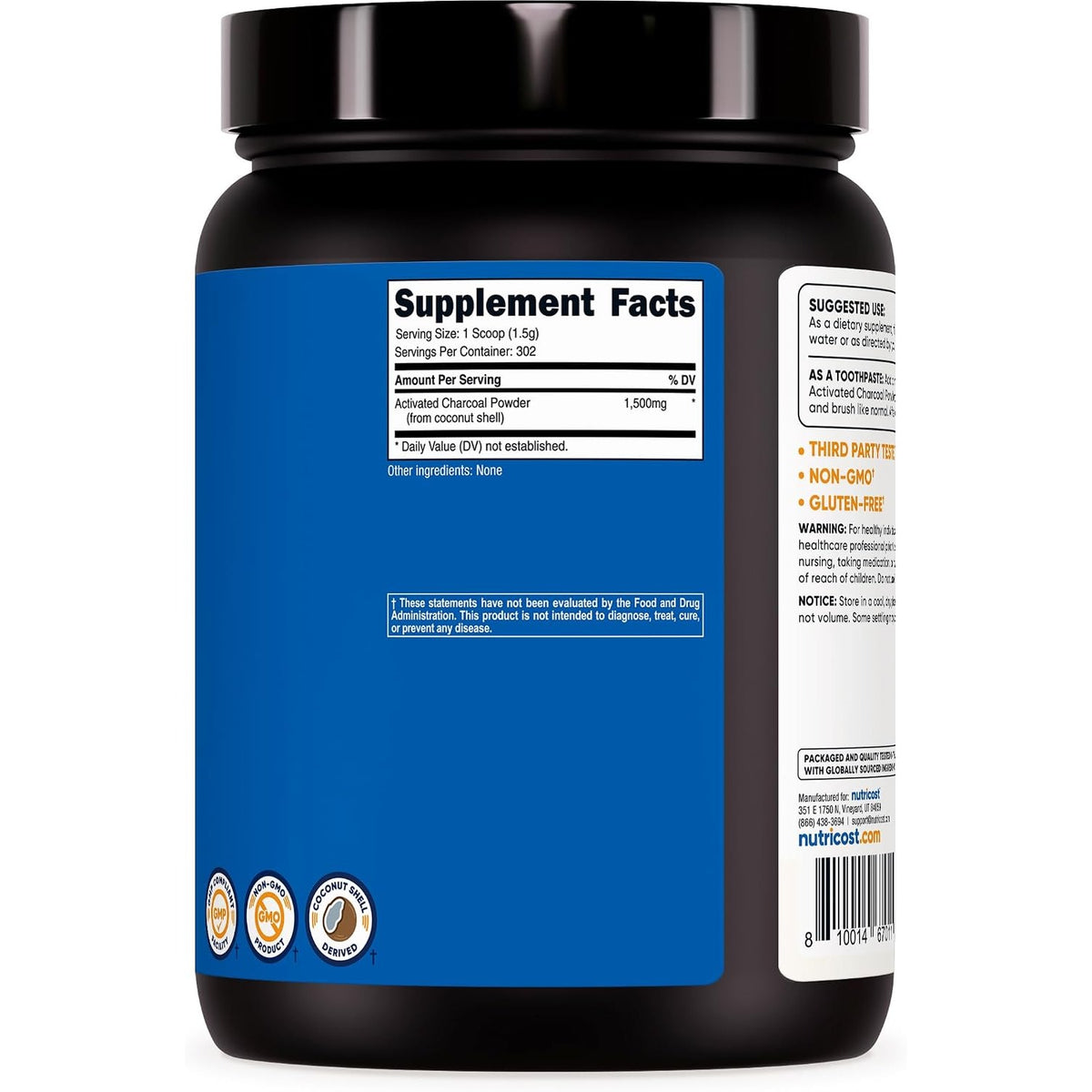 Nutricost Carbón Activado en Polvo 454 g 302 Porciones