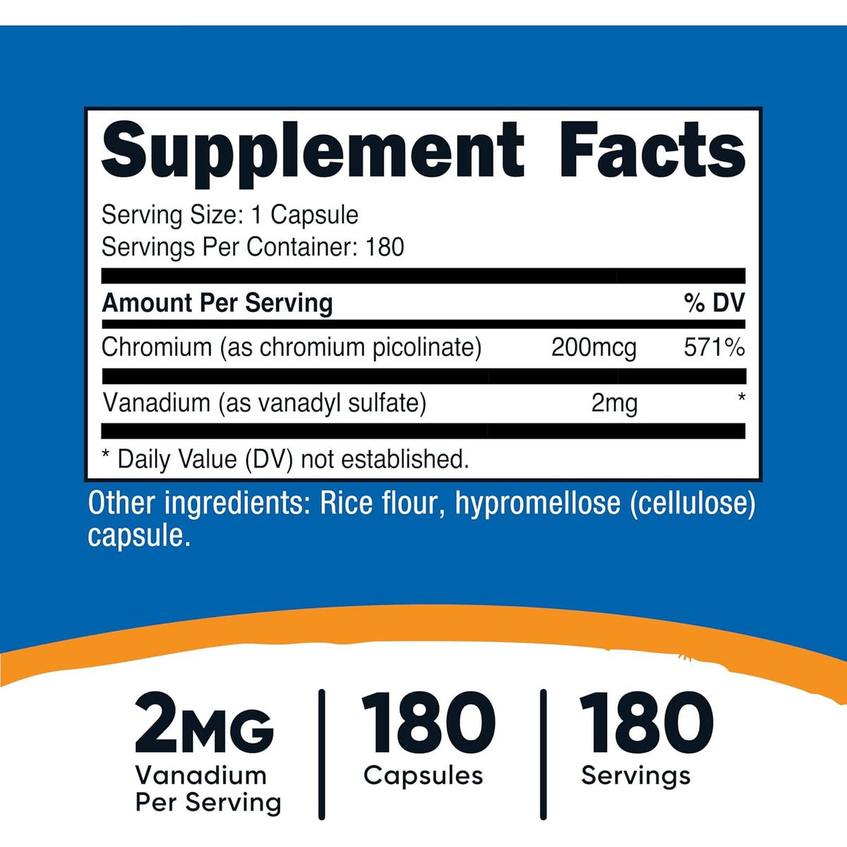 Nutricost Vanadio + Cromo 2 mg 180 Cápsulas Vegetales