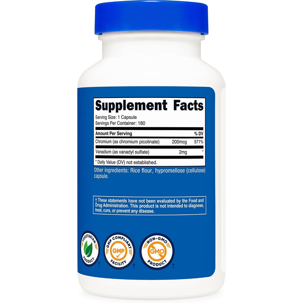 Nutricost Vanadio + Cromo 2 mg 180 Cápsulas Vegetales