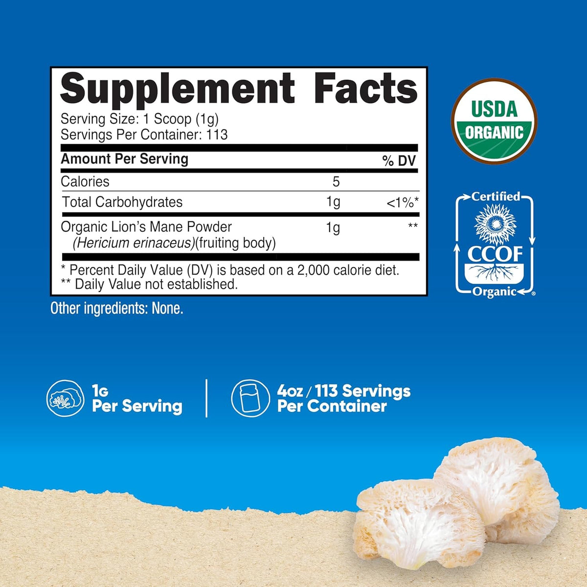 Nutricost Hongo Melena de León 100% Orgánico 113 g