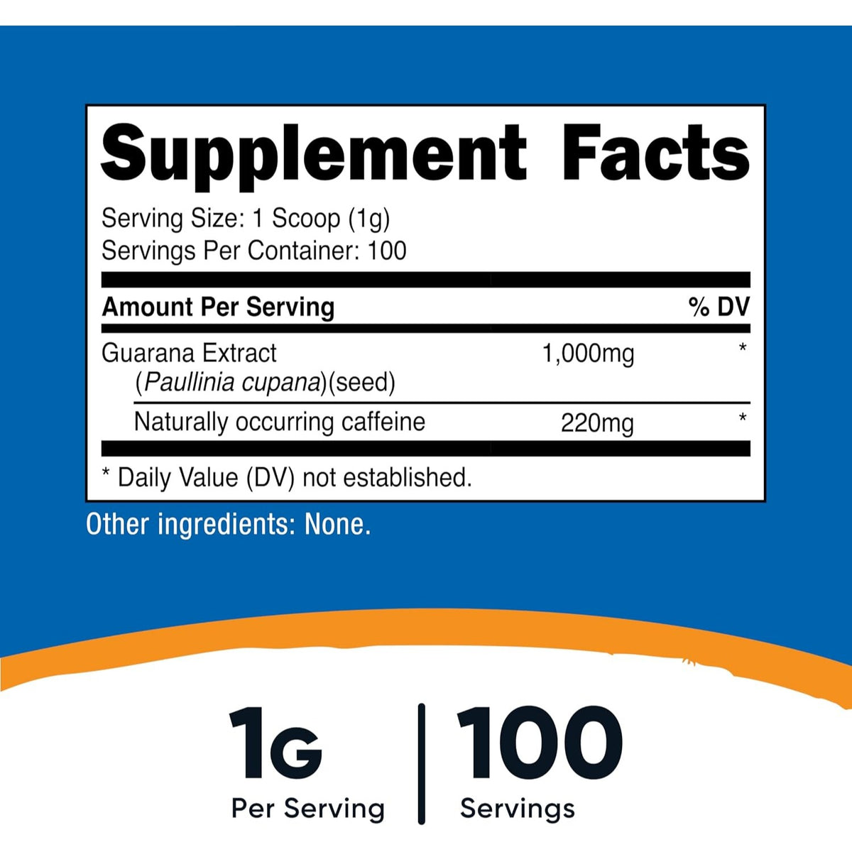 Nutricost Extracto de Guaraná en Polvo 1000 mg 100 g 100 Porciones