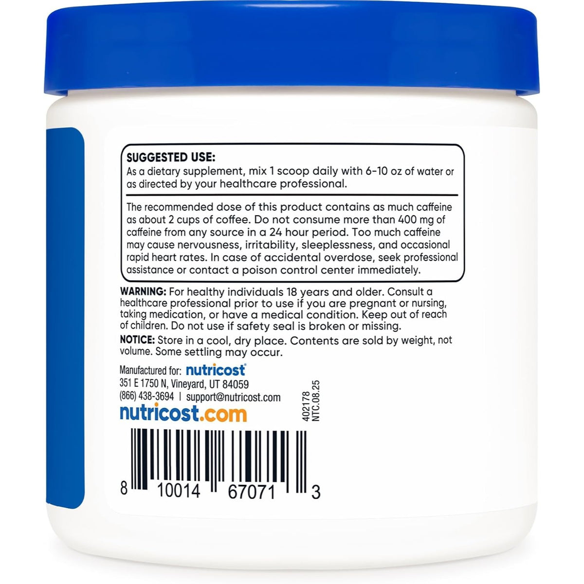 Nutricost Extracto de Guaraná en Polvo 1000 mg 100 g 100 Porciones