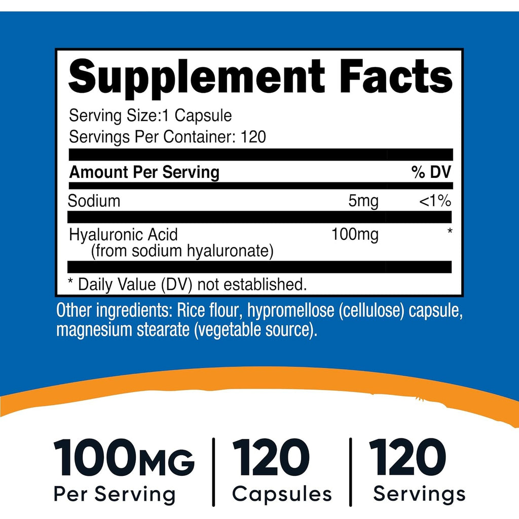 Nutricost Ácido Hialurónico 100 mg 120 Cápsulas Vegetales