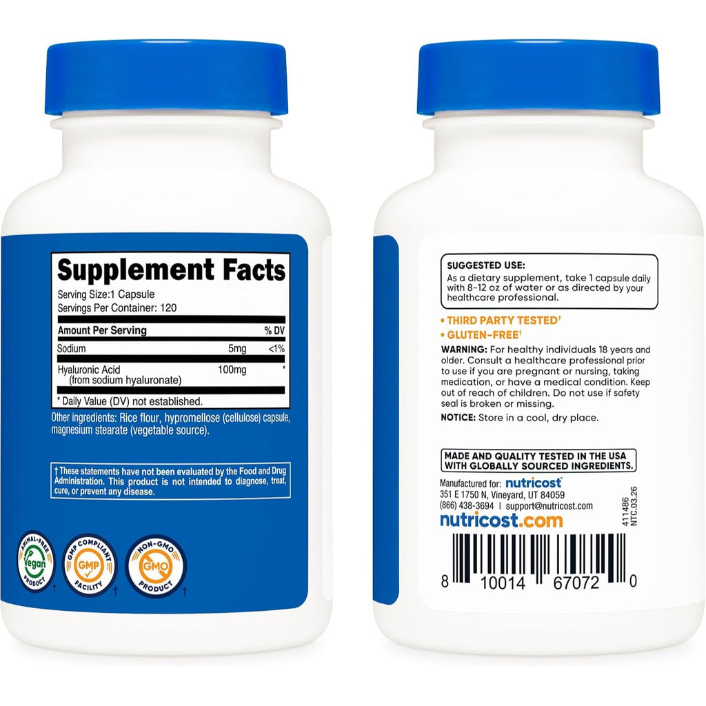 Nutricost Ácido Hialurónico 100 mg 120 Cápsulas Vegetales