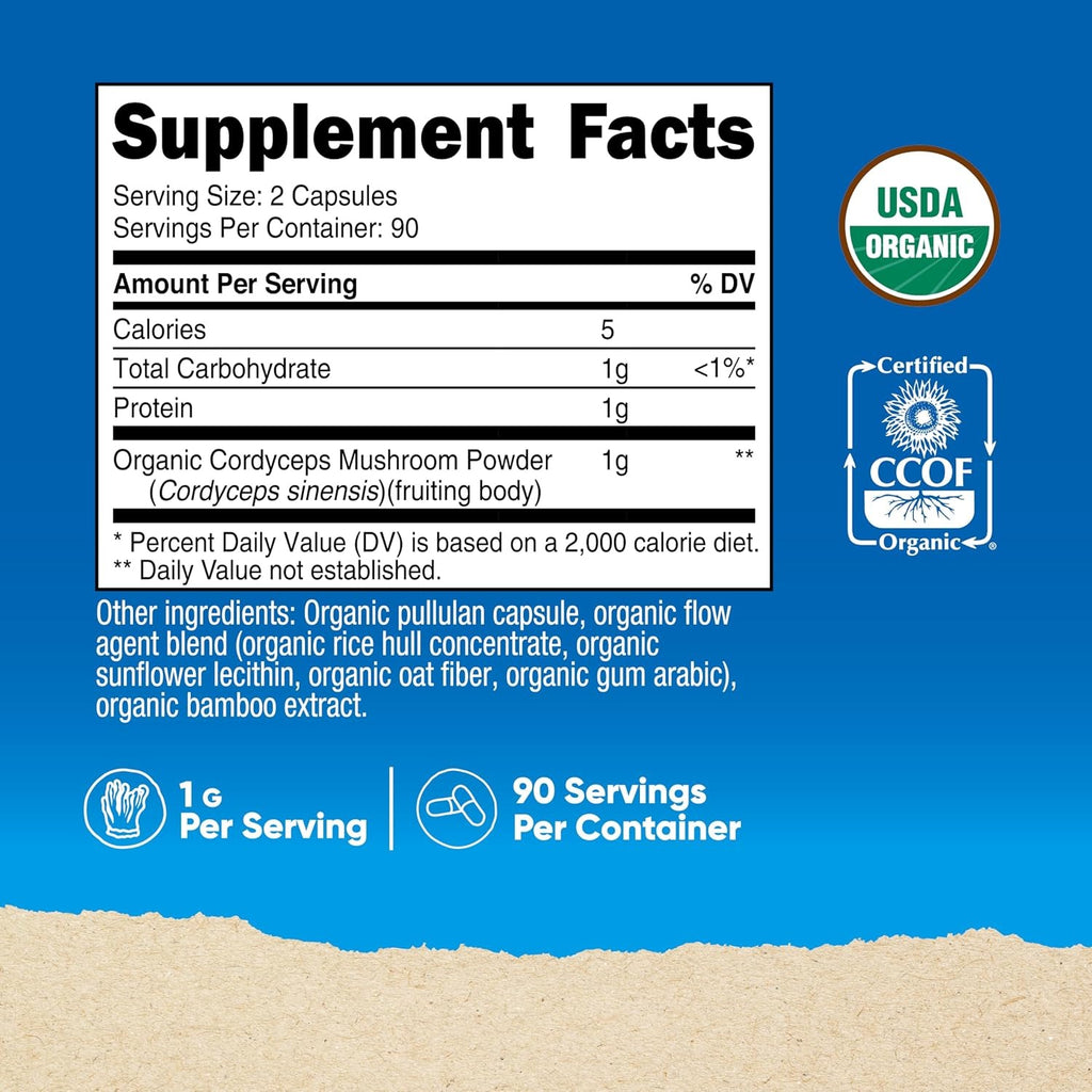 Nutricost Cordyceps Orgánico 1100 mg 180 Cápsulas Vegetales