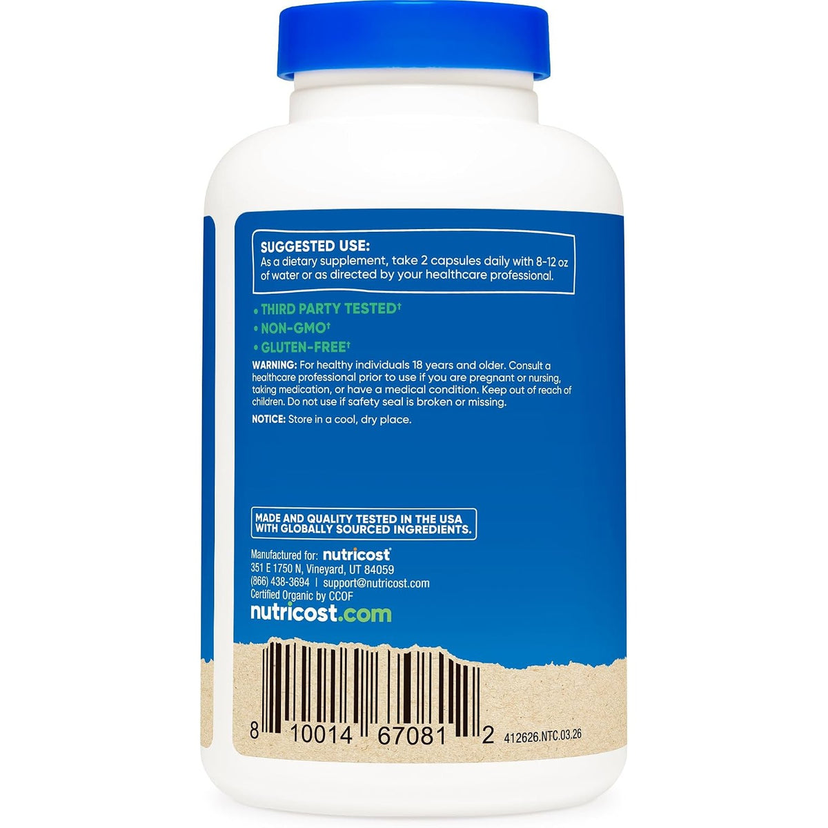 Nutricost Cordyceps Orgánico 1100 mg 180 Cápsulas Vegetales