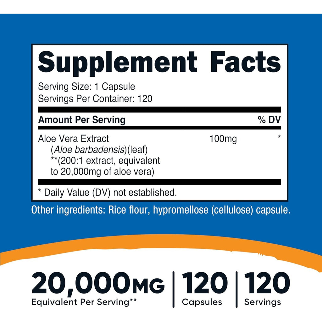 Nutricost Extracto de Aloe Vera 100 mg 120 Cápsulas Vegetales