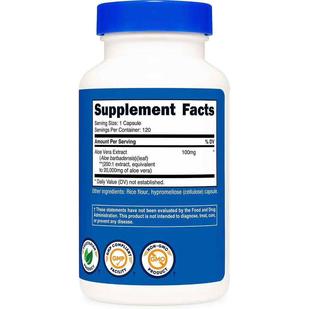 Nutricost Extracto de Aloe Vera 100 mg 120 Cápsulas Vegetales