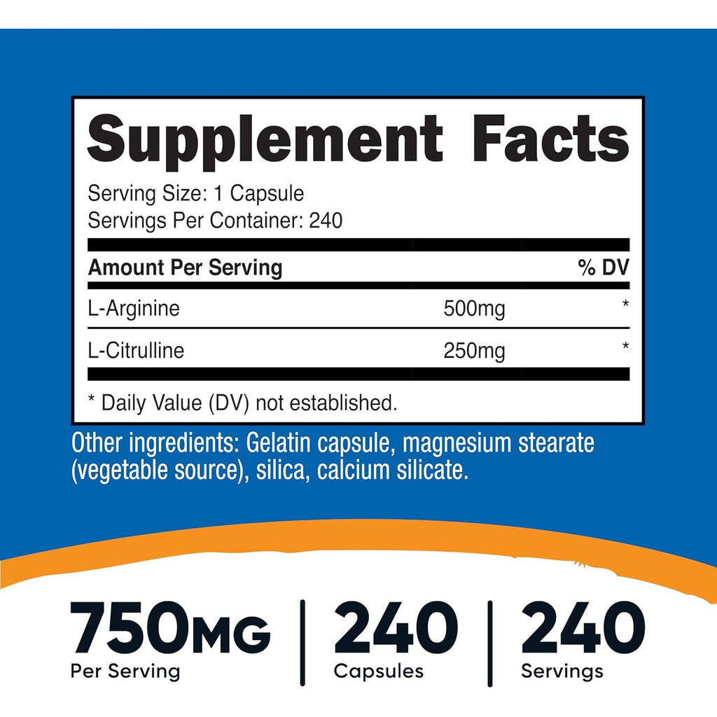 Nutricost L-arginina + L-citrulina 240 Cápsulas