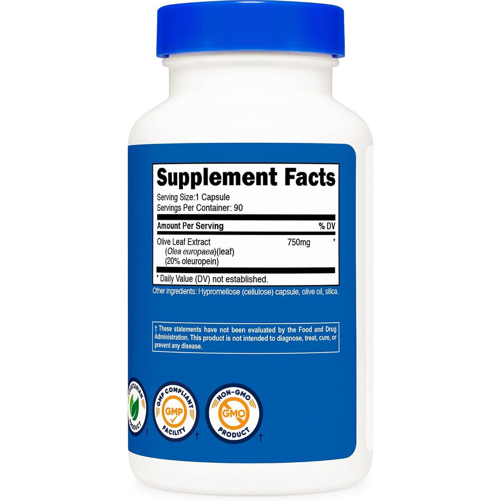Nutricost Extracto de Hoja de Olivo 750 mg 90 Cápsulas Vegetales