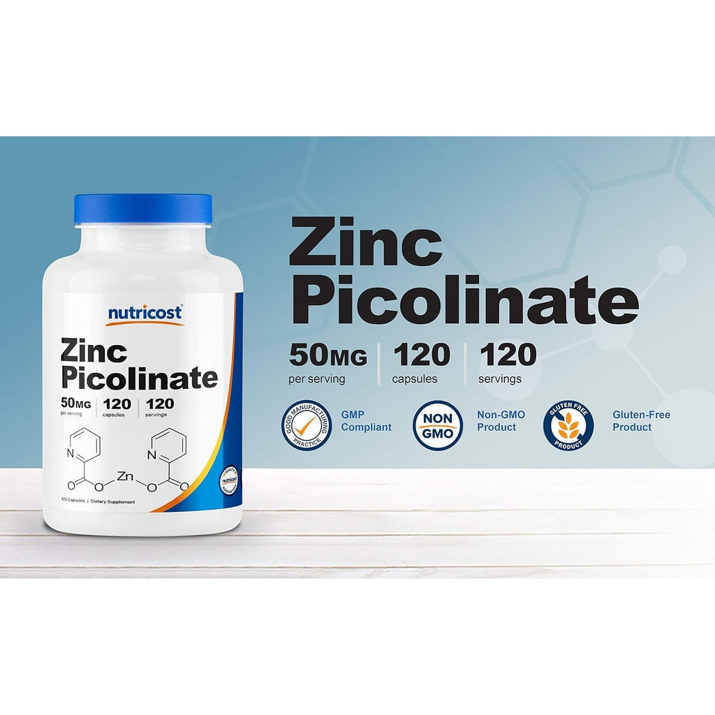 Nutricost Picolinato de Zinc 50 mg 120 Cápsulas Vegetales