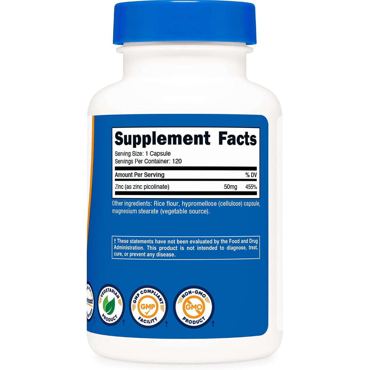 Nutricost Picolinato de Zinc 50 mg 120 Cápsulas Vegetales